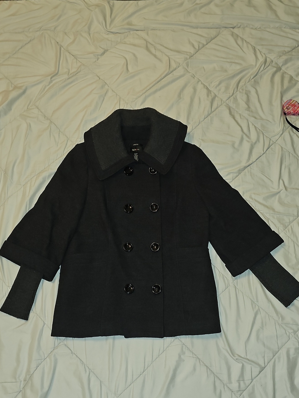 Style & Co Jacket Black Collared Button Ribbed Sleeve Grunge
